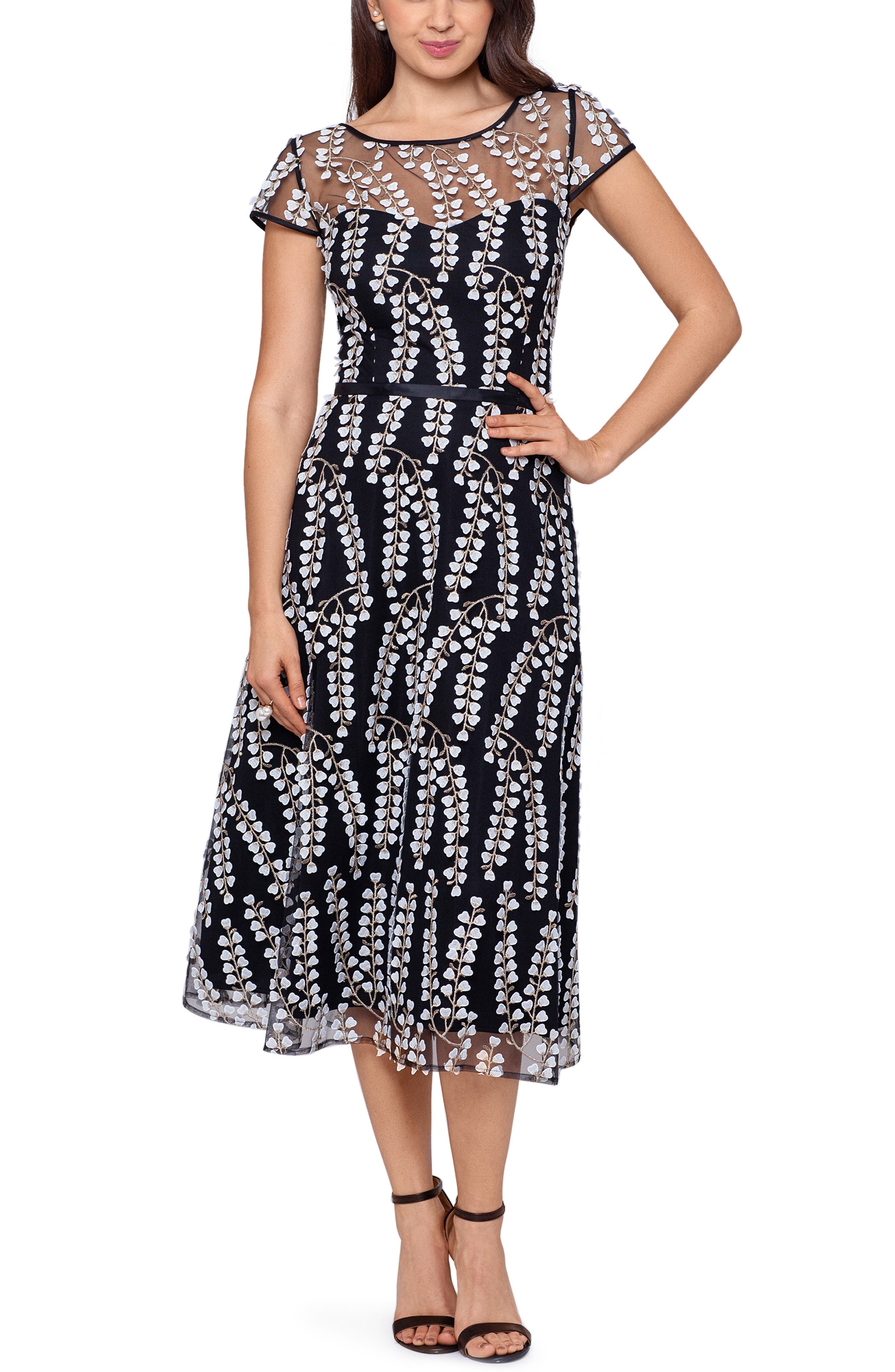 Xscape Embroidered Cap Sleeve Dress 