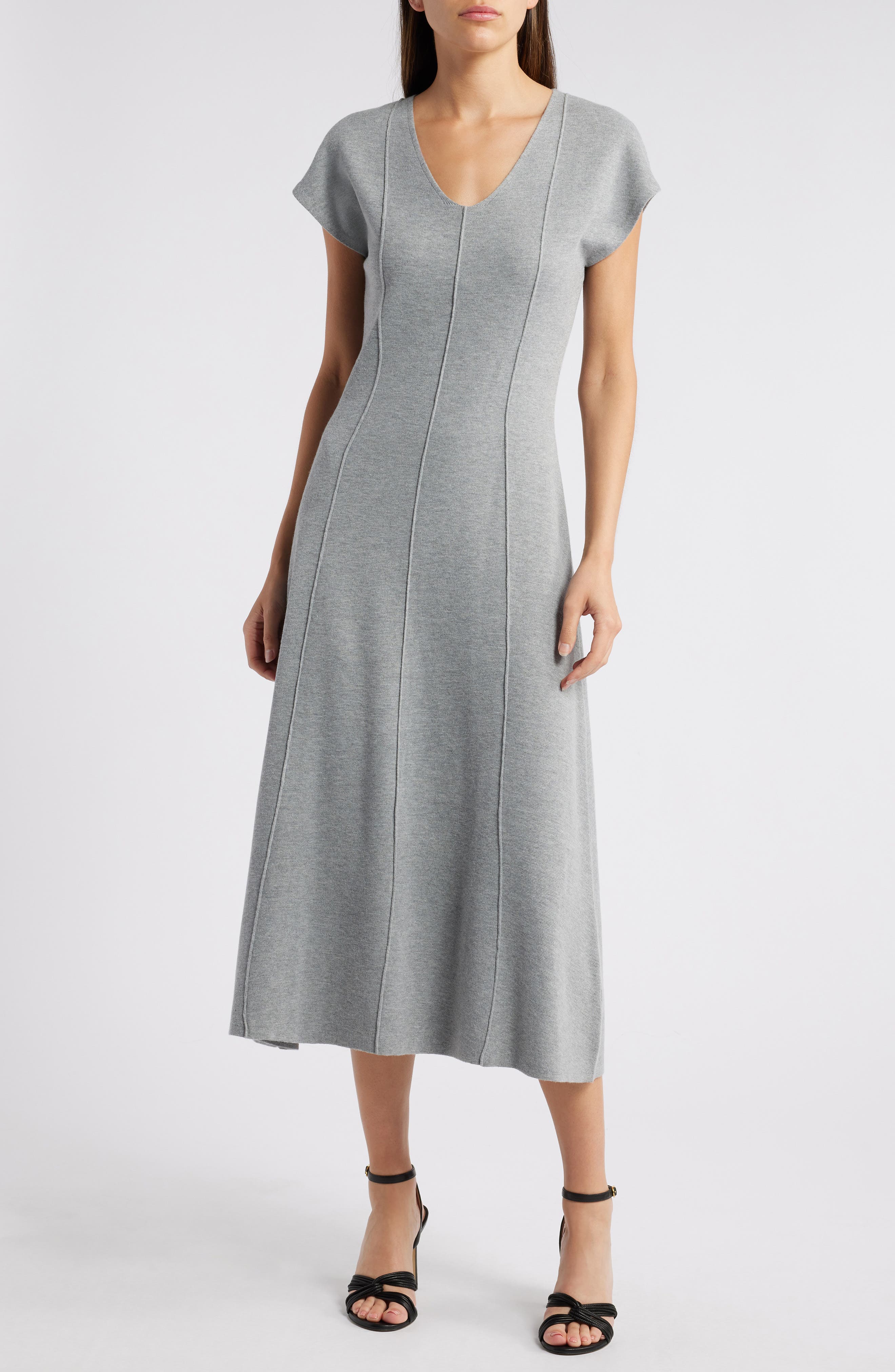 ZOE AND CLAIRE Short Dolman Sleeve Midi Sweater Dress in Heather Grey 