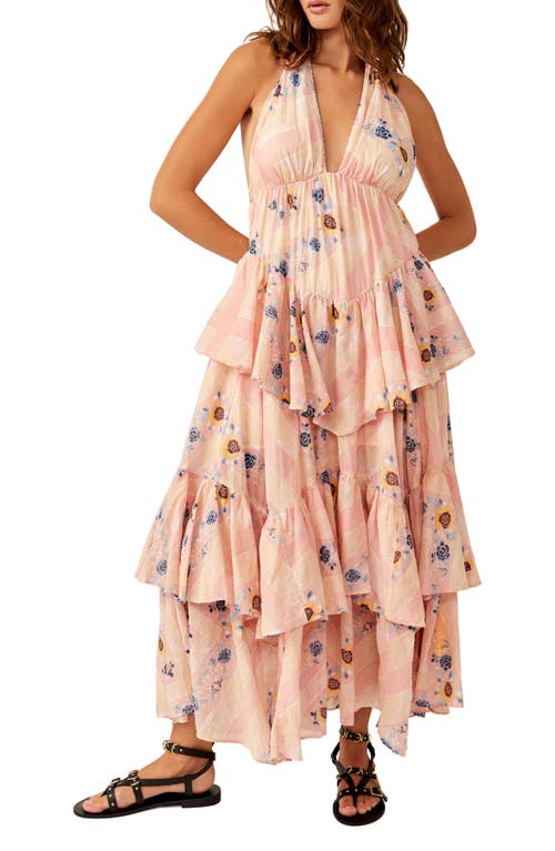 Free People Stop Time Floral Tiered Ruffle Cotton Maxi Dress in Blush Combo at Nordstrom, Size Large