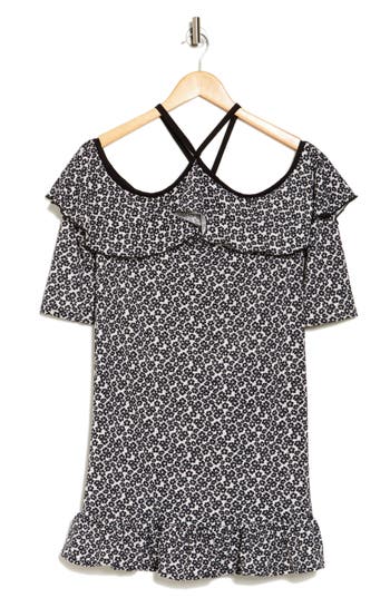 Go Couture Ruffled Cold Shoulder Dress In Black