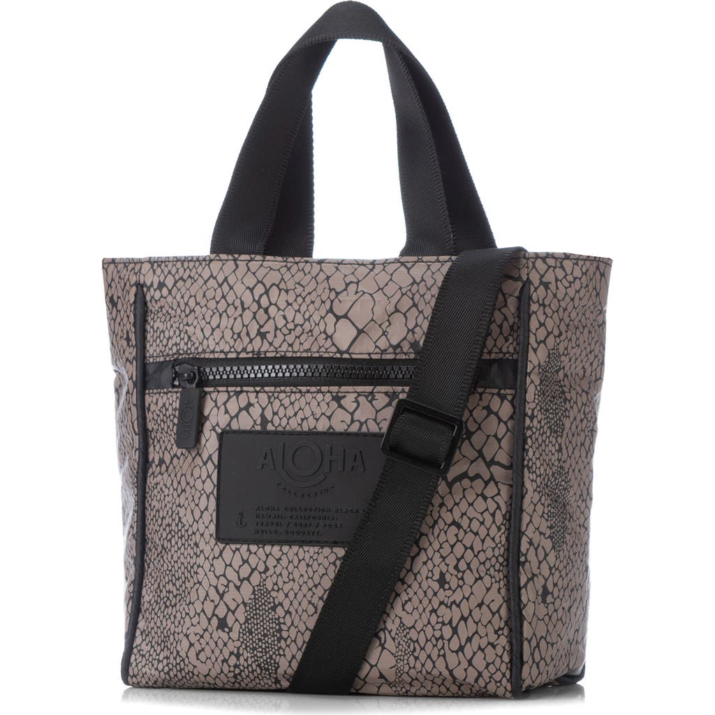 Aloha Collection Python Print Water Resistant Tyvek® Crossbody Tote in Espresso/Black