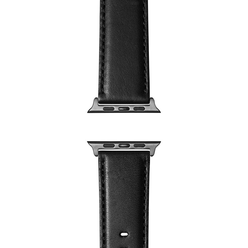 Shinola Aniline Leather 21mm Apple Watch® Watchband In Black/space Grey Plating