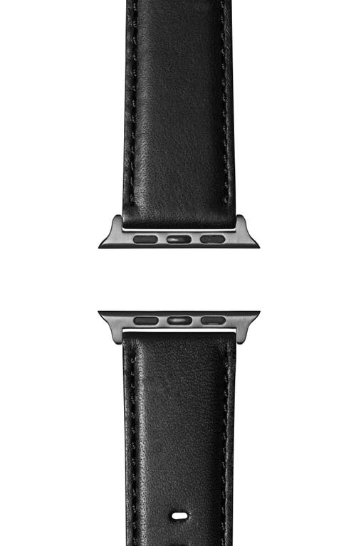 Shinola Aniline Leather 21mm Apple Watch® Watchband in Black/Space Grey Plating