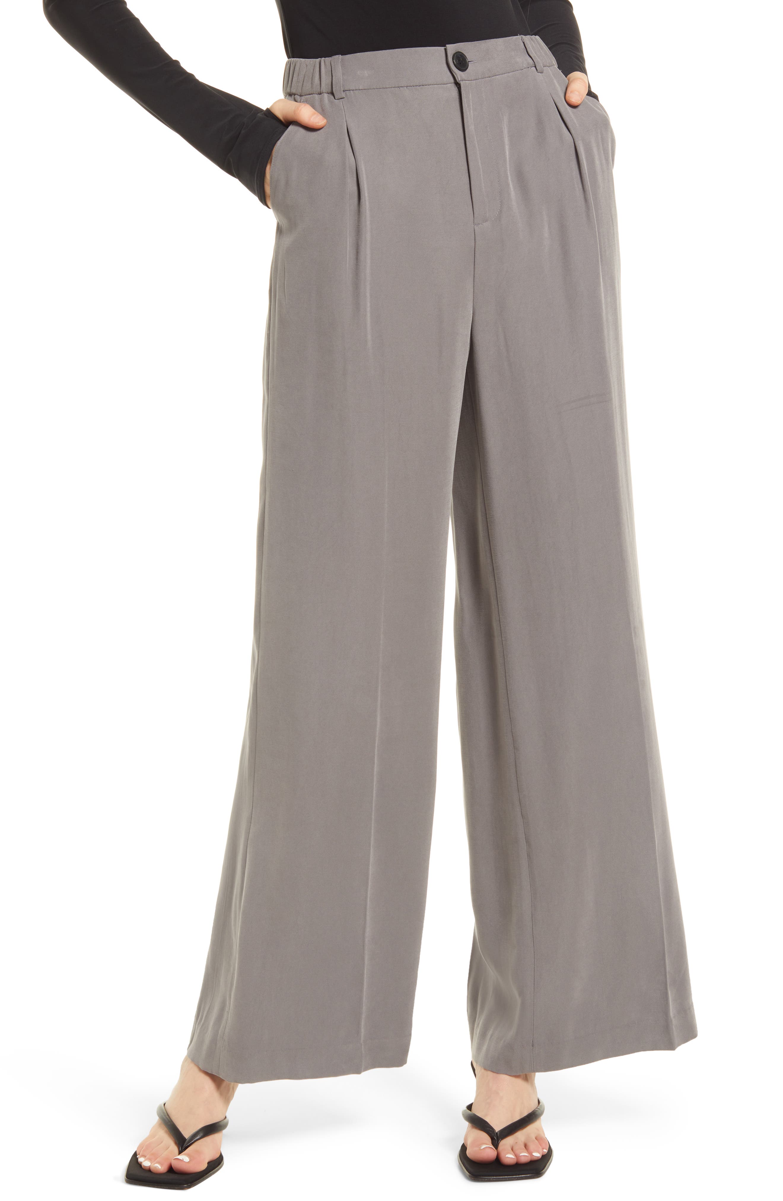 grey high waisted wide leg trousers