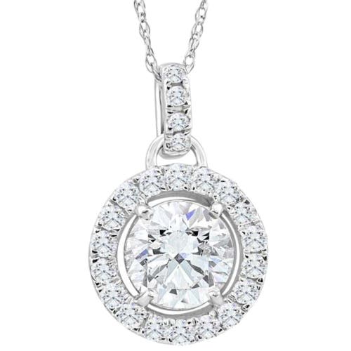 Bliss Diamond 1 1/3ct Tw Round Diamond (1ct Center) Halo Pendant Lab Grown Gold Necklace In 10k White Gold