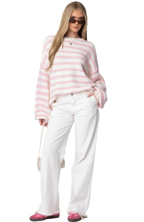 Shop Edikted Aerin Oversize Stripe Cotton Sweater In Light-pink-and-cream