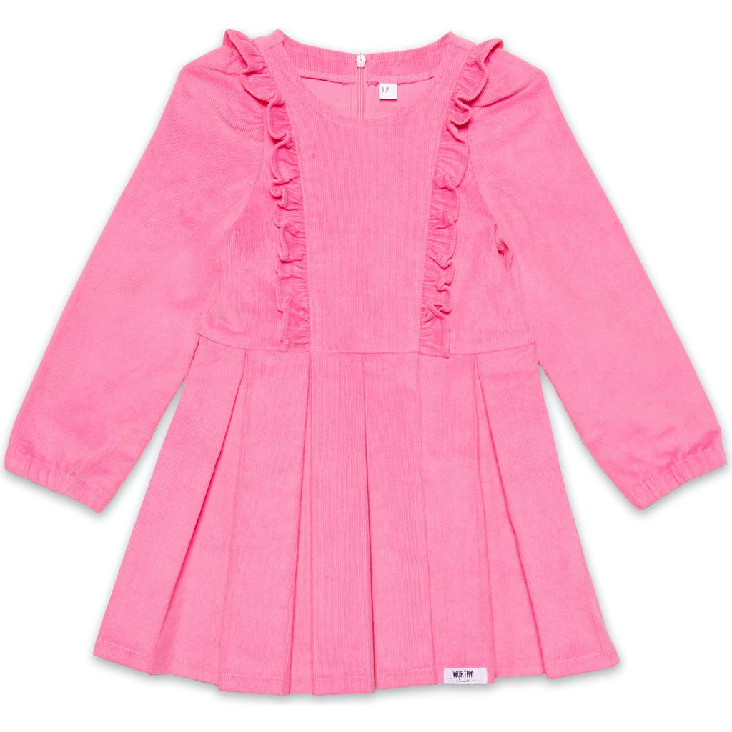 Worthy Threads Long Sleeve Ruffle Dress In Pink