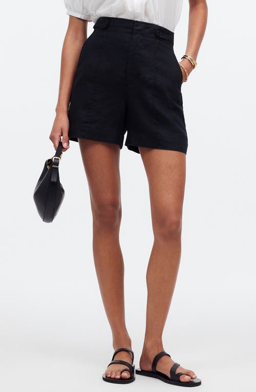 Clean Button Tab Linen Shorts in True Black