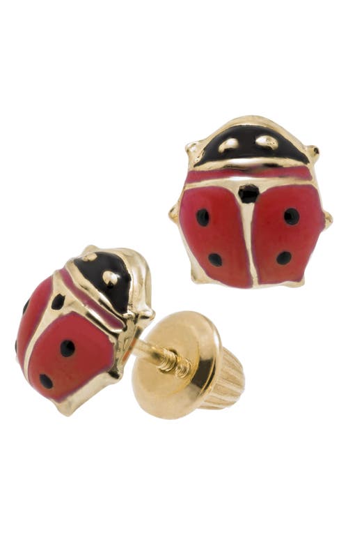 Mignonette 14k Gold & Enamel Ladybug Earrings In Red/gold