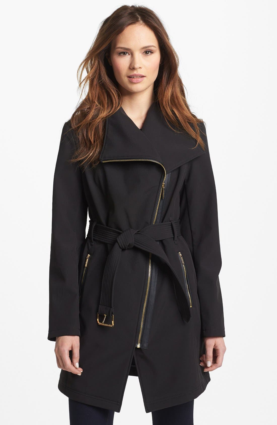 michael kors asymmetrical belted walker coat