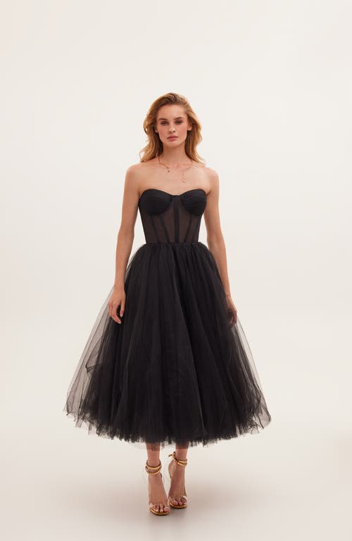 Milla Black Strapless Puffy Midi Tulle Dress