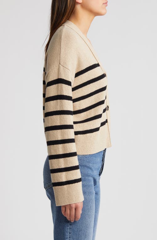 Shop Rails Geneva Stripe Cotton Blend Cardigan In Oatmeal Black