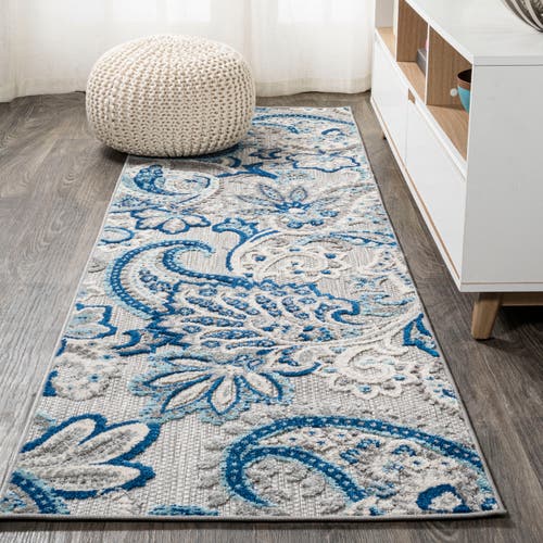Jonathan Y Gordes Paisley High-low Light Indoor/outdoor Area Rug In Light Gray/blue