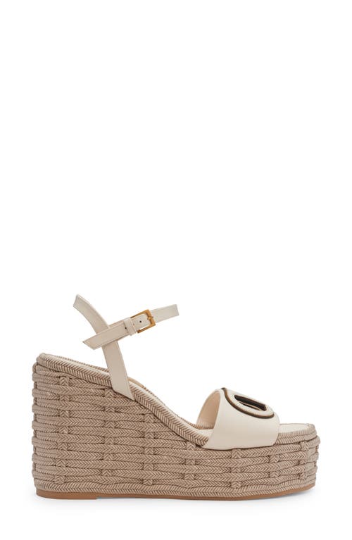 Shop Valentino Garavani Vlogo Espadrille Wedge Sandal In Light Ivory/antique/grey