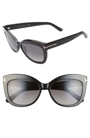 Shop Tom Ford Alistair 56mm Polarized Cat Eye Sunglasses In Shiny Black/smoke