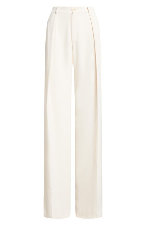 Shop Ralph Lauren Lauren  Double Faced Georgette Wide Leg Pants In Mascarpone Cream
