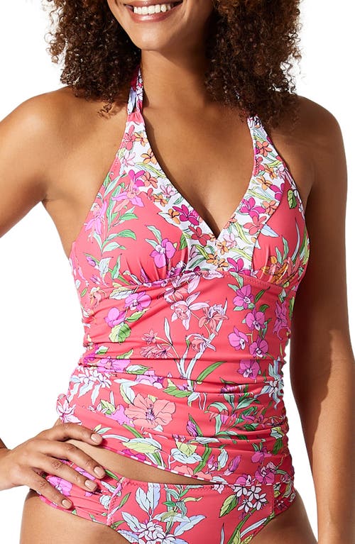 Tommy Bahama Summer Floral Reversible Halter Tankini Top In Pink