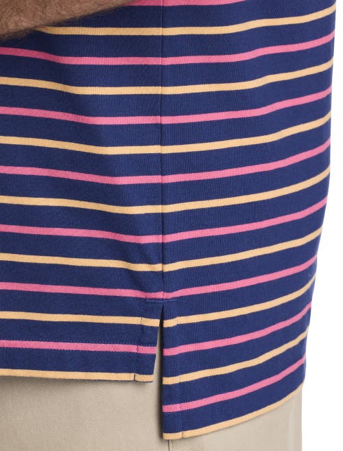 Harbor Bay by DXL Multi-Striped Polo Shirt Navy Pink Orange at Nordstrom,