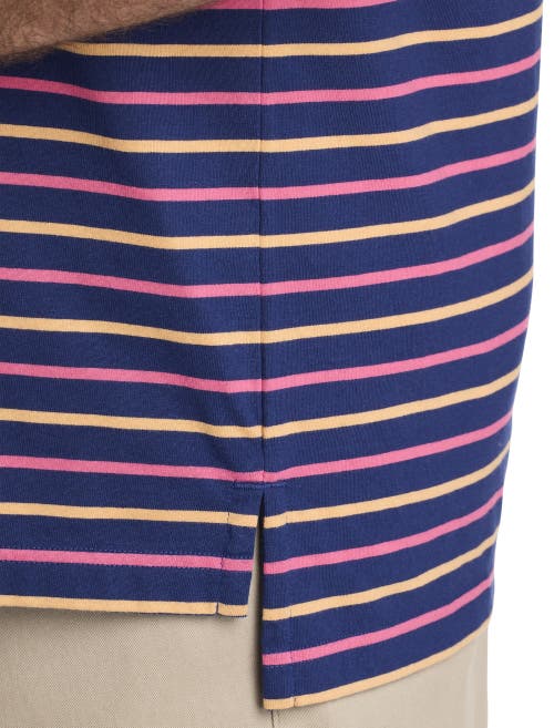 Harbor Bay Multi-striped Polo Shirt In Navy Pink Orange