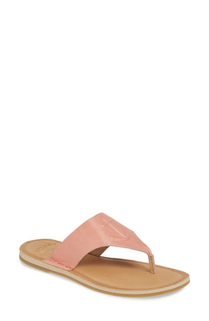 Sperry Seaport Flip Flop In Washed Red Leather