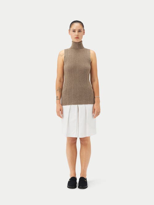 Gobi Mongolian Cashmere Organic Color T-neck Cashmere Top In Taupe