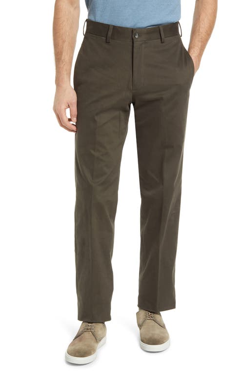Berle Charleston Khakis Flat Front Stretch Sateen Pants Olive at Nordstrom,