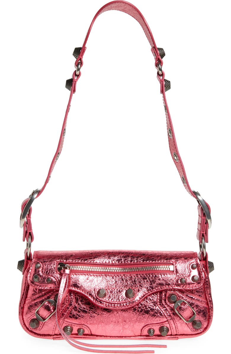 Balenciaga X-Small Le Cagole Metallic Leather Shoulder Bag, Main, color, Pink