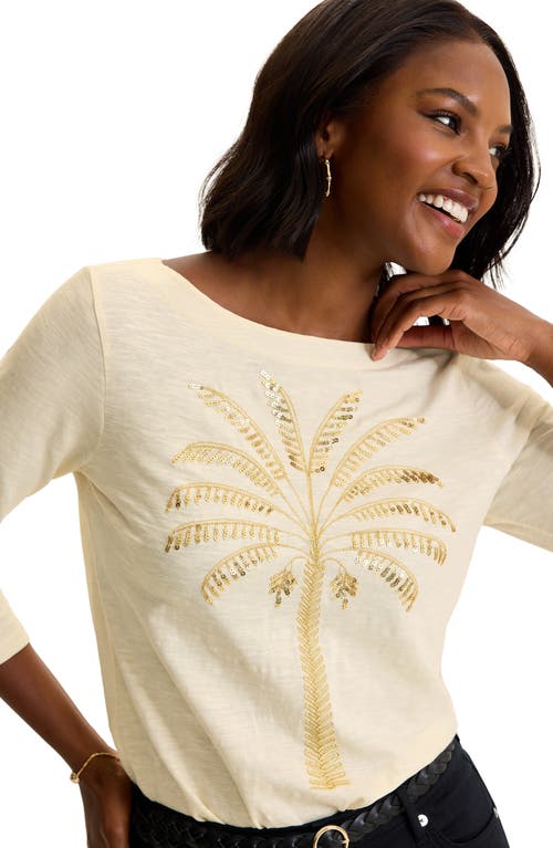 Shop Tommy Bahama Puerta Del Sol Palm Tree Sequin Embellished Organic Cotton T-shirt In Coconut