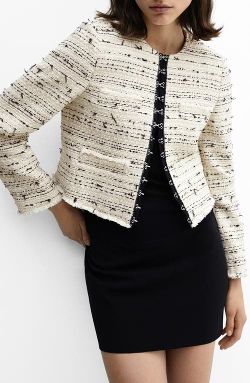 Mango Modena Stripe Crop Tweed Jacket In Light Beige