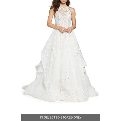 Hayley Paige Reagan Floral Embroidered Layered Ballgown, Size IN STORE ONLY - Ivory