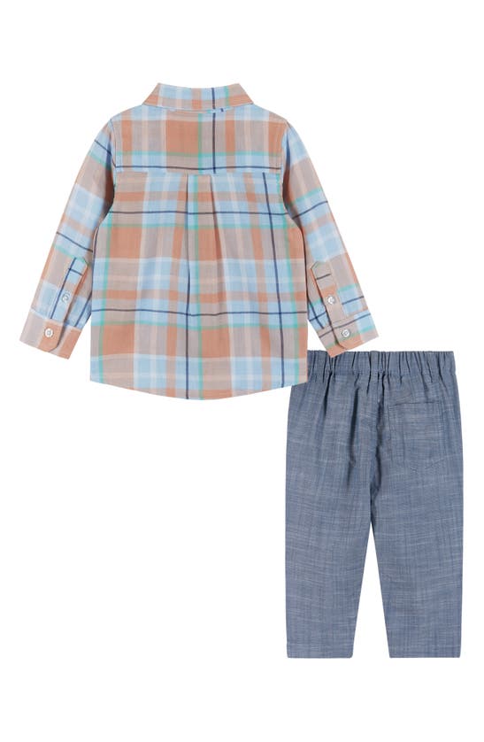 Shop Andy & Evan Plaid Button-up Shirt & Pants Set In Blue Plaid