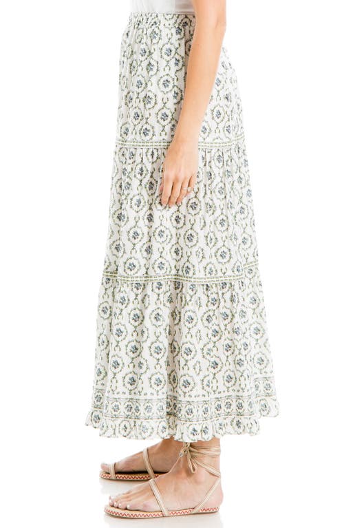 Shop Max Studio Floral Wreath Print Tiered Cotton Blend Maxi Skirt In Cream/print