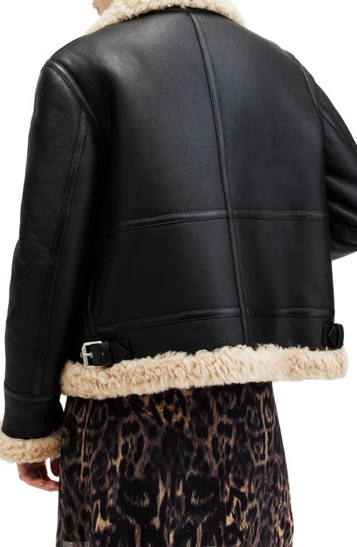 Shop Allsaints Lorel Leather & Genuine Shearling Flying Jacket In Black