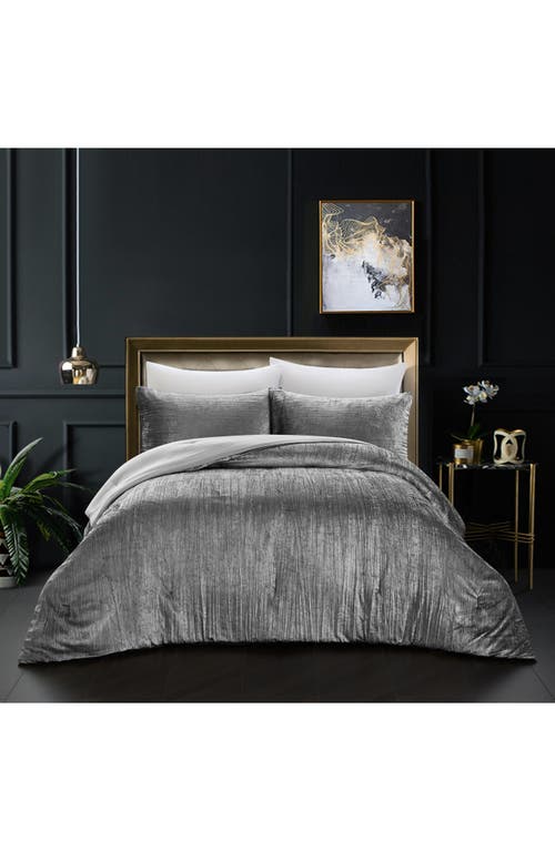 Shop Inspired Home Velvet 3-piece Comforter Set In Dark Grey