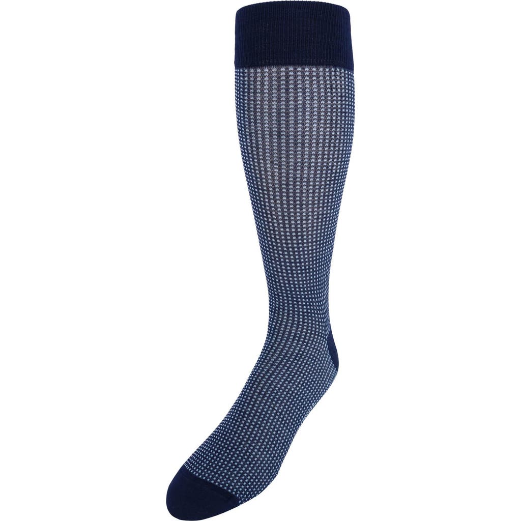 Trafalgar Gerald Box Designed Mercerized Cotton Mid-calf Socks In Navy And Light Blue