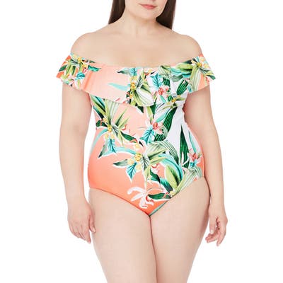 Plus Size Trina Turk Costa De Prata Off The Shoulder One-Piece Swimsuit, Orange