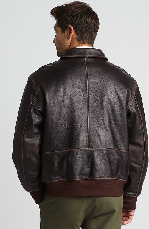 Shop Lands' End Willis And Geiger Leather Bomber Jacket In Brown