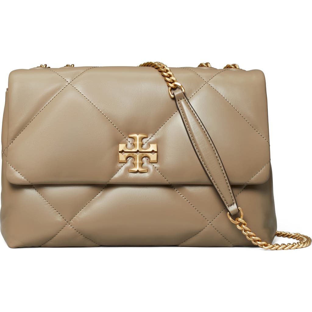 Tory Burch Kira Diamond Small Leather Shoulder Bag In Taupe Oak