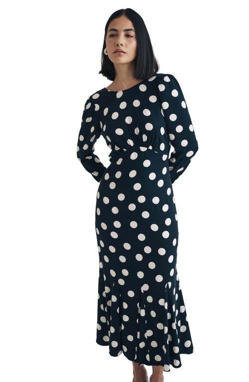 Shop Nobody's Child Sally Polka Dot Long Sleeve Mermaid Dress In Black