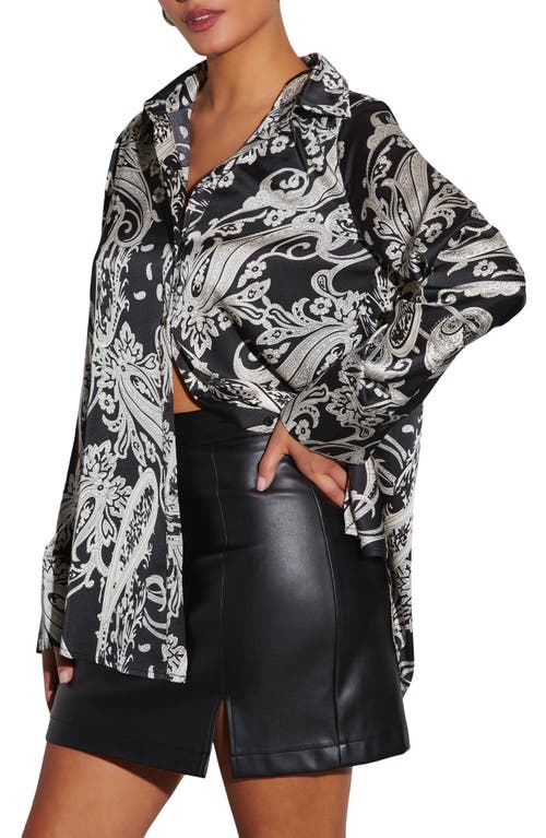 Vici Collection Kendra Print Satin Button-up Shirt In Black/multi