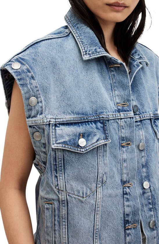 Shop Allsaints Chlo 2-in-1 Oversize Denim Jacket With Removable Sleeves In Light Indigo/ Navy
