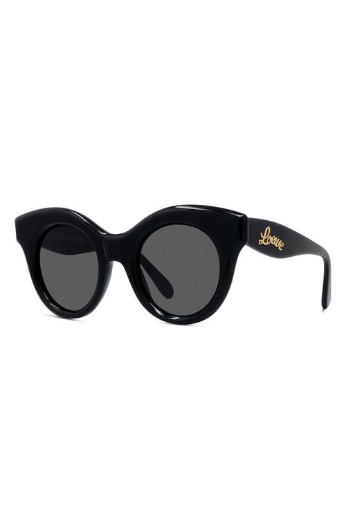 Shop Loewe Curvy 49mm Small Round Sunglasses In Shiny Black/smoke
