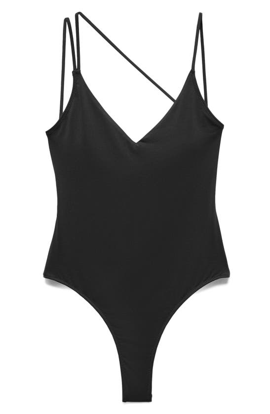 Shop Mango Strappy V-neck One-piece Swimsuit In Black