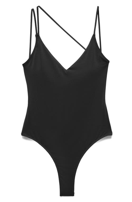 Strappy V-Neck One-Piece Swimsuit in Black