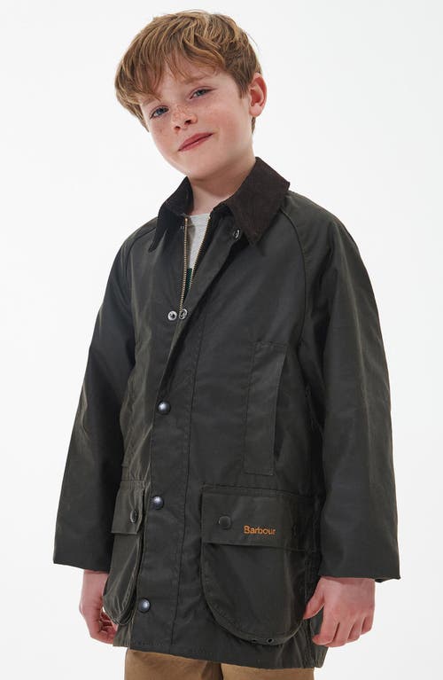 Shop Barbour Kids' Beaufort Water Resistant Waxed Jacket In Olive