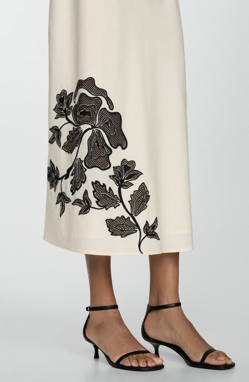 Shop Mango Floral Embroidered Cotton & Linen Midi Skirt In Beige