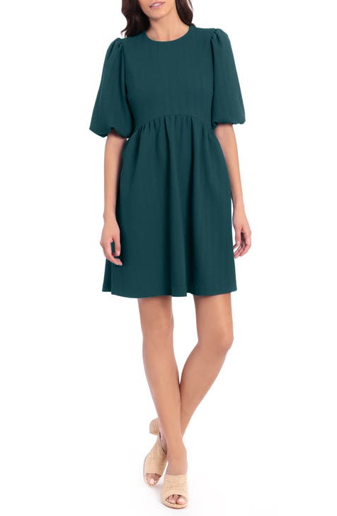 Puff Sleeve Knit Fit and Flare Dress