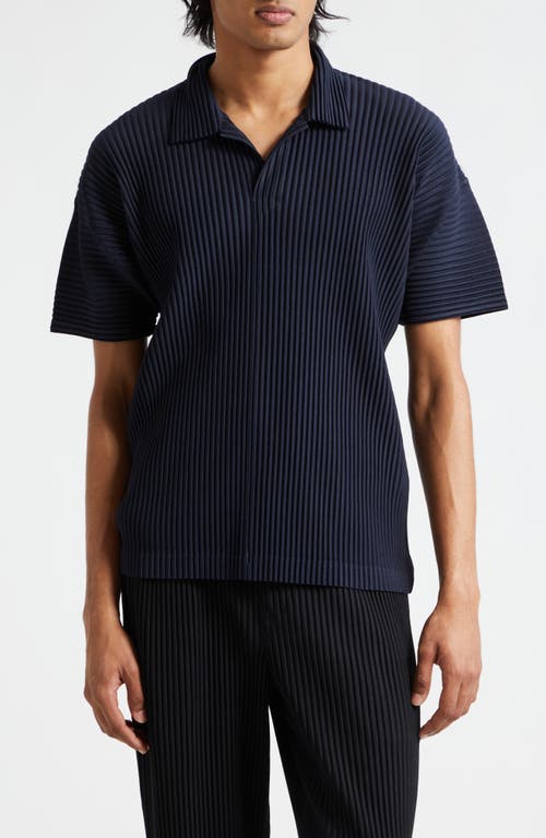 Homme Plissé Issey Miyake Basics Pleated Polo in Navy