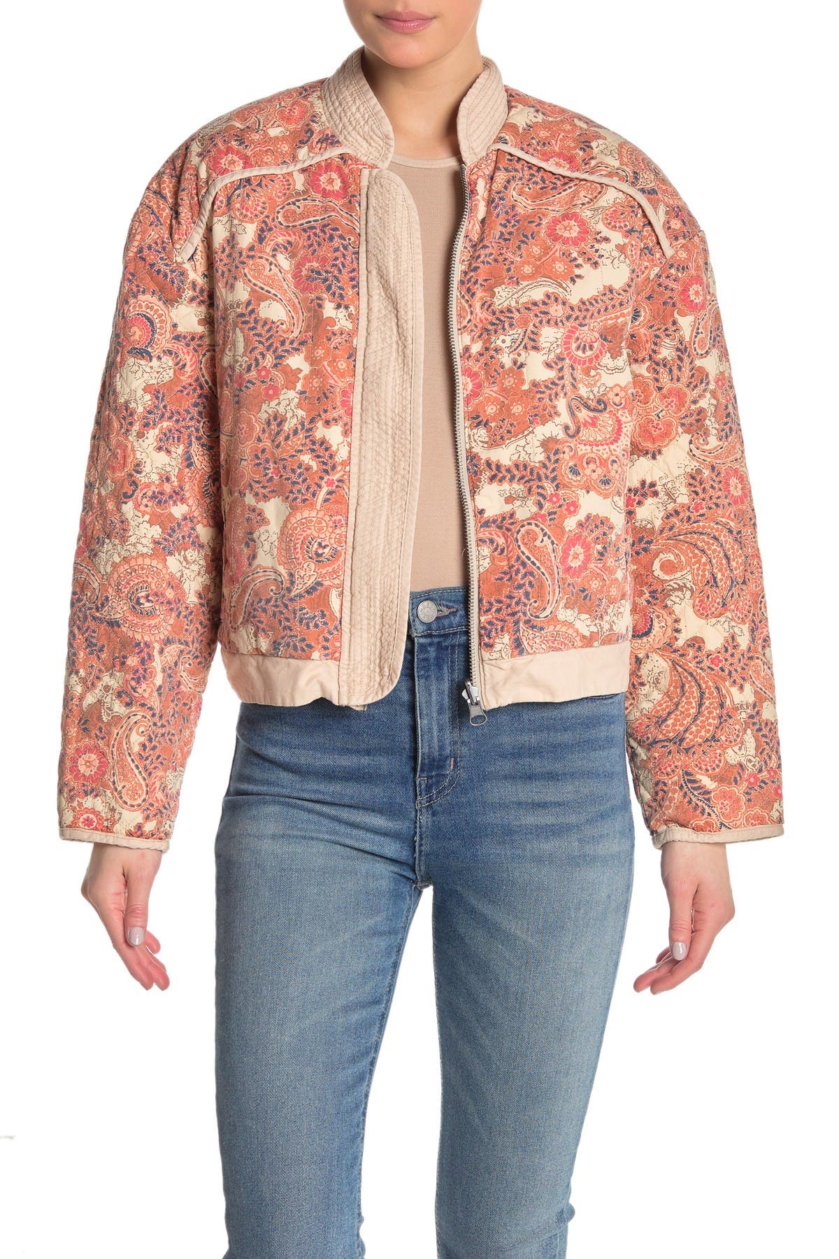 free people great escape cotton printed quilted jacket