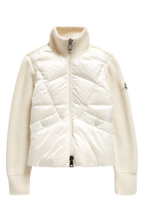 Moncler Kids' Hybrid Virgin Wool Knit & Down Puffer Cardigan White at Nordstrom,